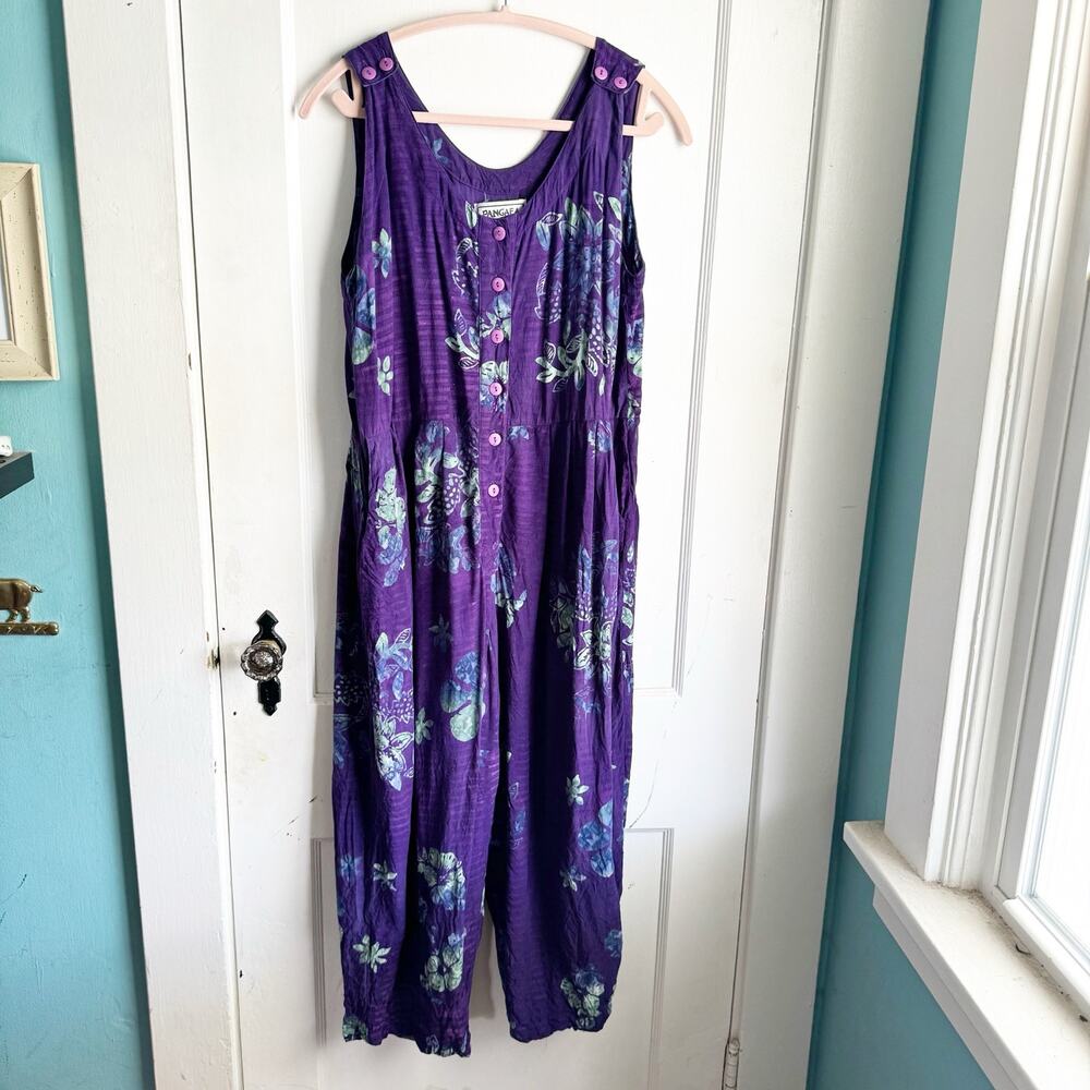 Pangaea VTG Sleeveless Romper Jumpsuit Floral Watercolor Design Purple OS Bright
